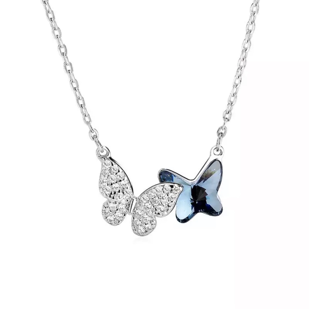 925 Sterling Silver agate Necklace Elegant Chain Necklace Blue Butterfly…